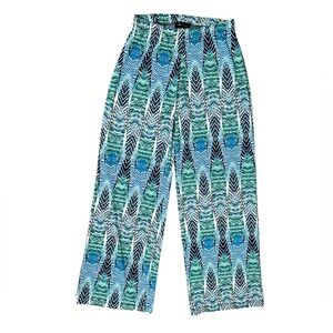 AB Studio Turquoise and Navy Abstract Wide Leg Pants